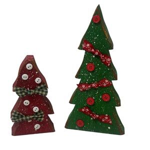 Handcrafted Festive Wooden Christmas Tree Set - Green and Red